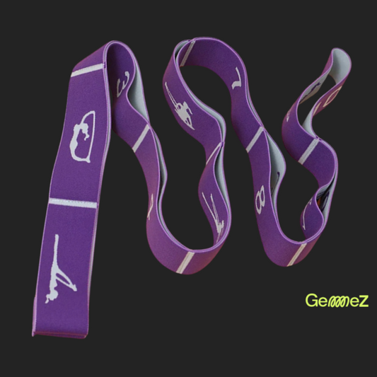 Purple resistance bands with a logo on a black background, featuring the brand 'GemmeZ'.